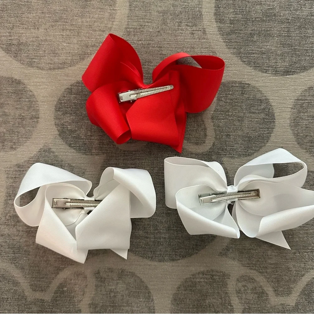 White (2) & Red (1) Hair Bows